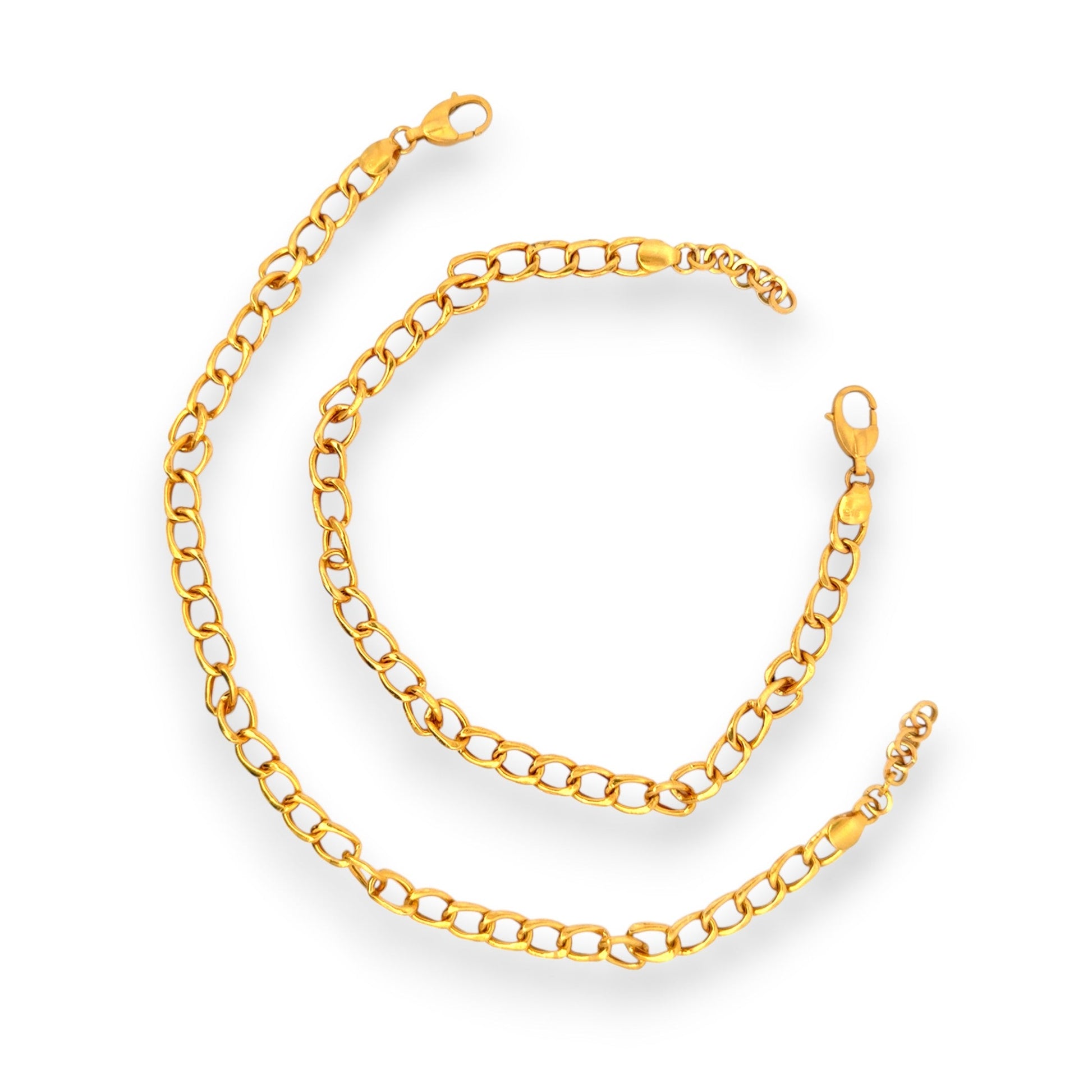 "Regal Jewels RJLP3026 22k yellow gold ladies payal anklet pair with classic Cuban link chain design, durable lobster clasp closure, handcrafted traditional gold anklets for women, timeless Indian ethnic jewelry for bridal, festive, and daily wear – Regal Jewels Chicago"