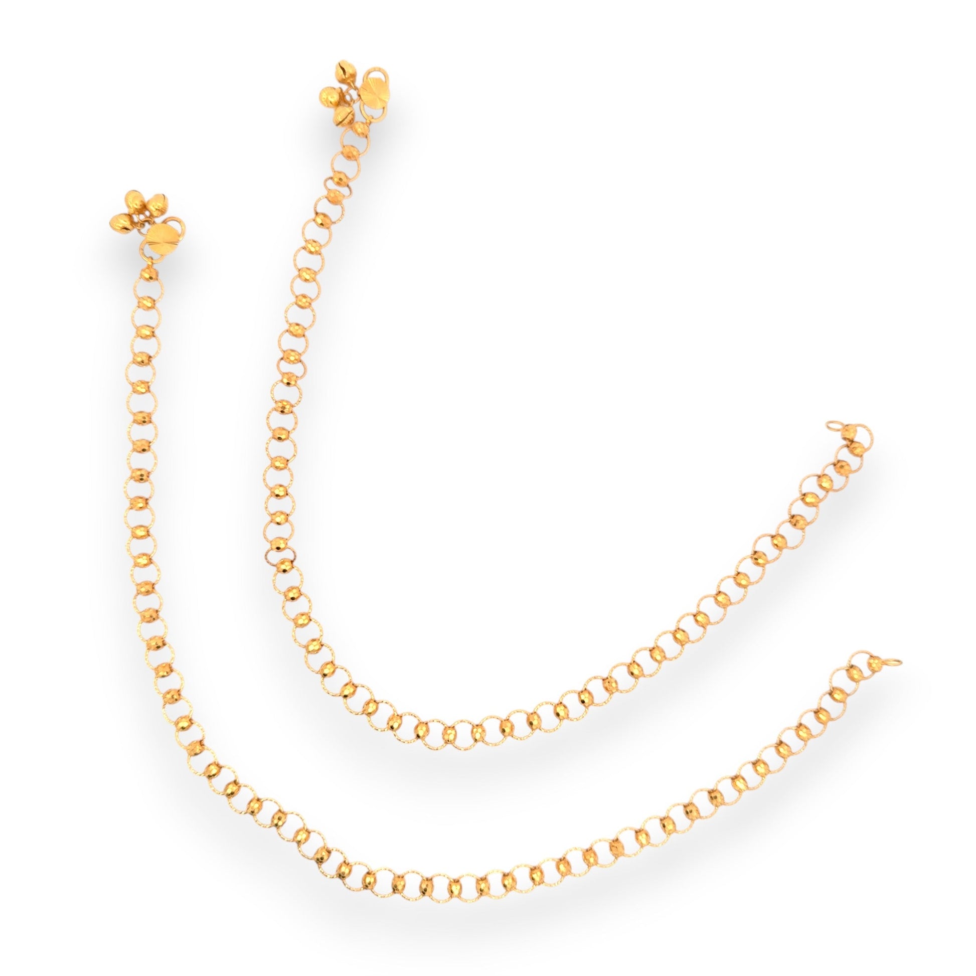 Regal Jewels RJLP3027 22k yellow gold ladies payal anklet pair with circular chain link design, elegant handcrafted gold anklets for women, ethnic Indian jewelry, traditional bridal festive payal, lightweight daily wear gold anklet set with glossy finish – Regal Jewels Chicago