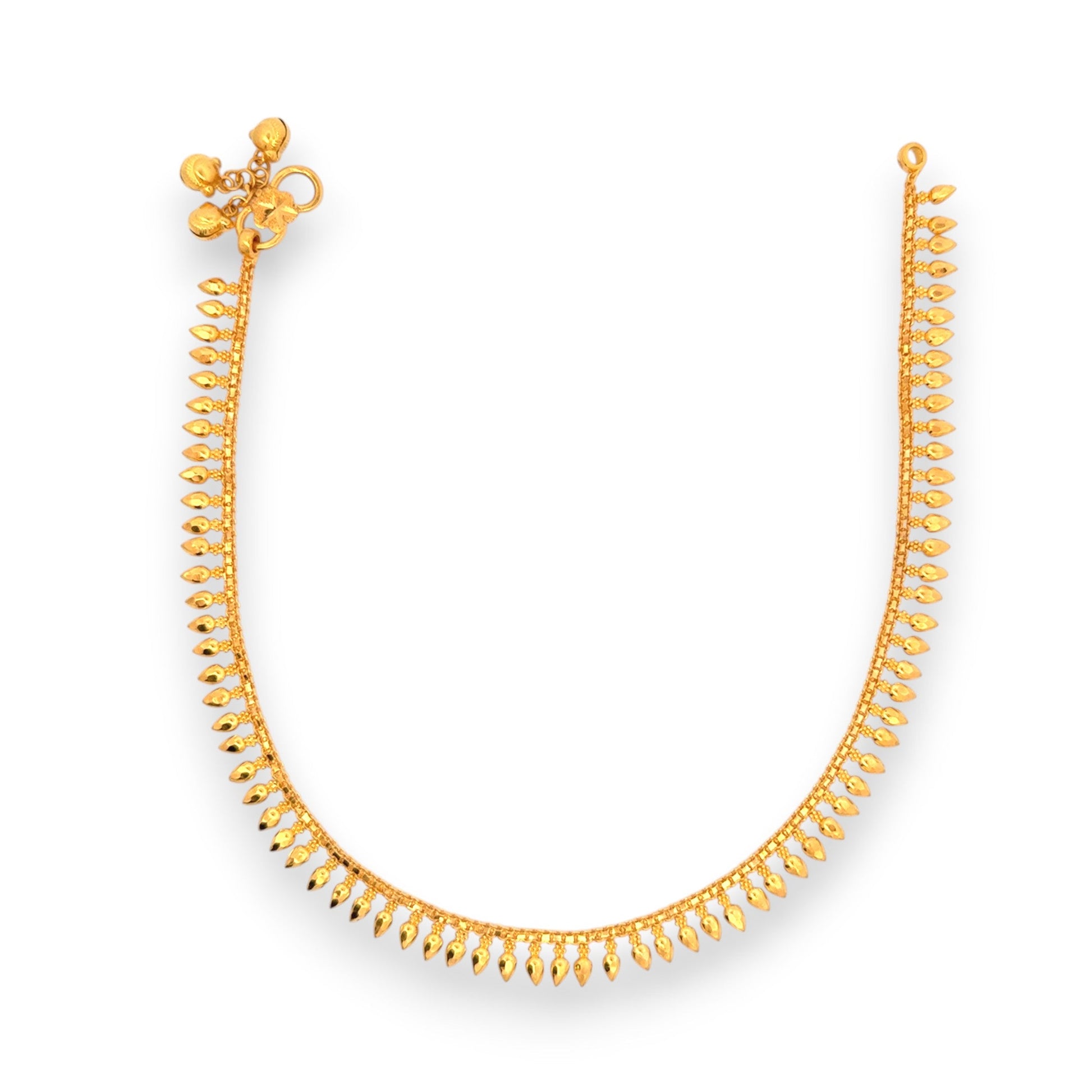 Regal Jewels RJLP3030 22k yellow gold ladies payal anklet with layered teardrop charm design, elegant traditional gold anklet for women, ethnic Indian bridal jewelry, festive wear gold payal, handcrafted gold anklet pattern – Regal Jewels Chicago