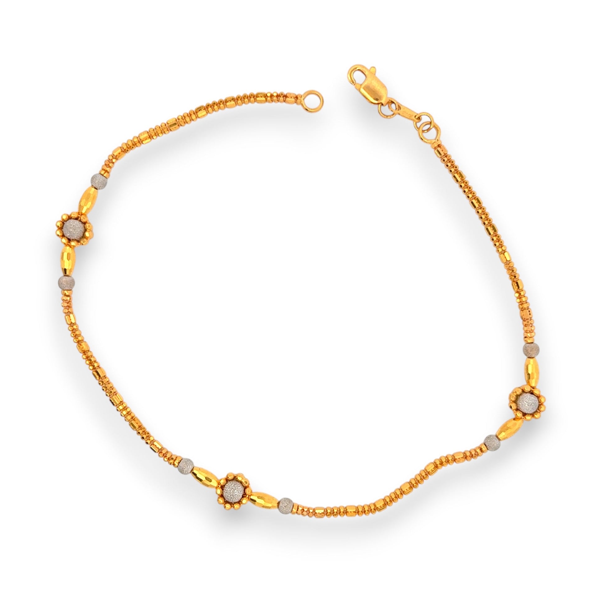 Regal Jewels RJLP3031 22k yellow gold ladies payal anklet with beaded design and floral accents, elegant traditional gold anklet for women, ethnic Indian bridal jewelry, festive wear gold payal, handcrafted lightweight gold anklet – Regal Jewels Chicago