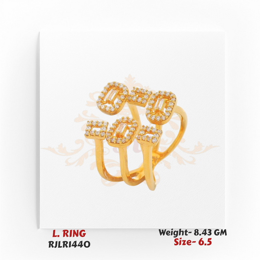 Elegant 22k gold ladies ring with four square diamond-studded motifs, Regal Jewels Chicago – Model RJLR1440