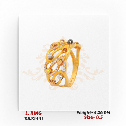 Elegant 22k gold ladies ring with intricate twisted design and CZ stone accents – Regal Jewels RJLR1441.