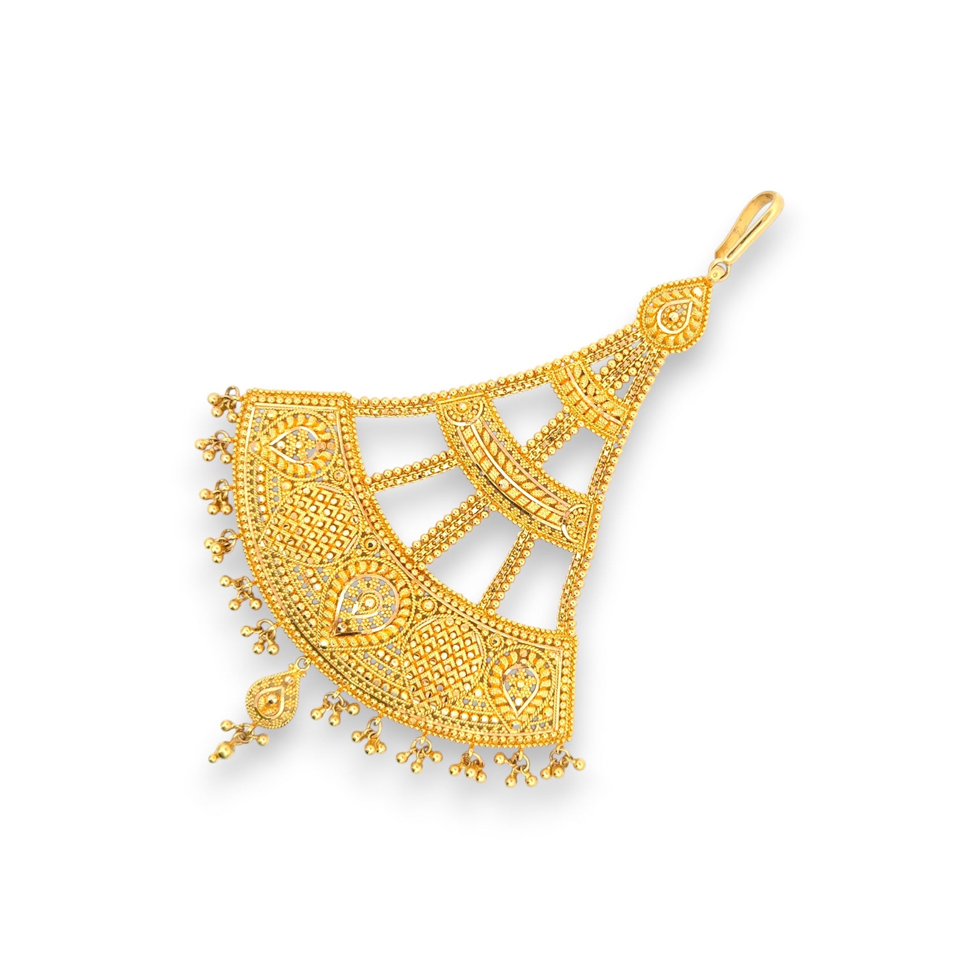 22kt Gold Tikka with Wide Fan-Shaped Kundan and Mesh Detailing – Traditional and Grand Bridal Jewelry – Regal Jewels RJLT3029