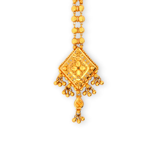 22kt Gold Tikka with Intricate Square Filigree Jhoomar and Chain Link – Traditional and Detailed Bridal Jewelry – Regal Jewels RJLT3034A