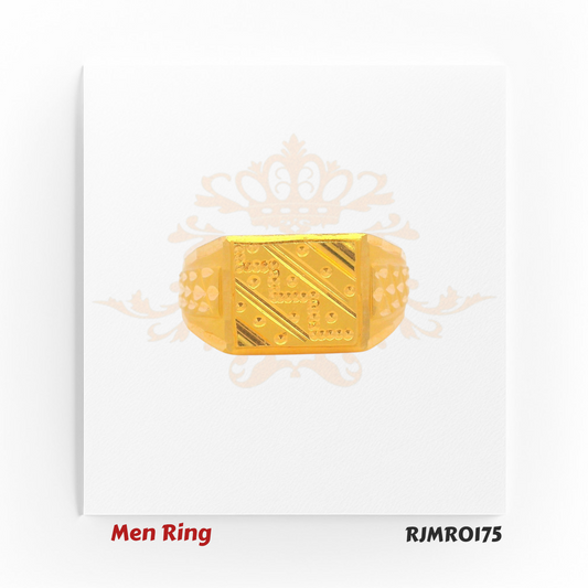 A bold, rectangular men’s gold ring featuring a sharp geometric dot pattern and a textured band — perfectly crafted for the modern man who values clean, contemporary design. Style code: RJMR0175.
