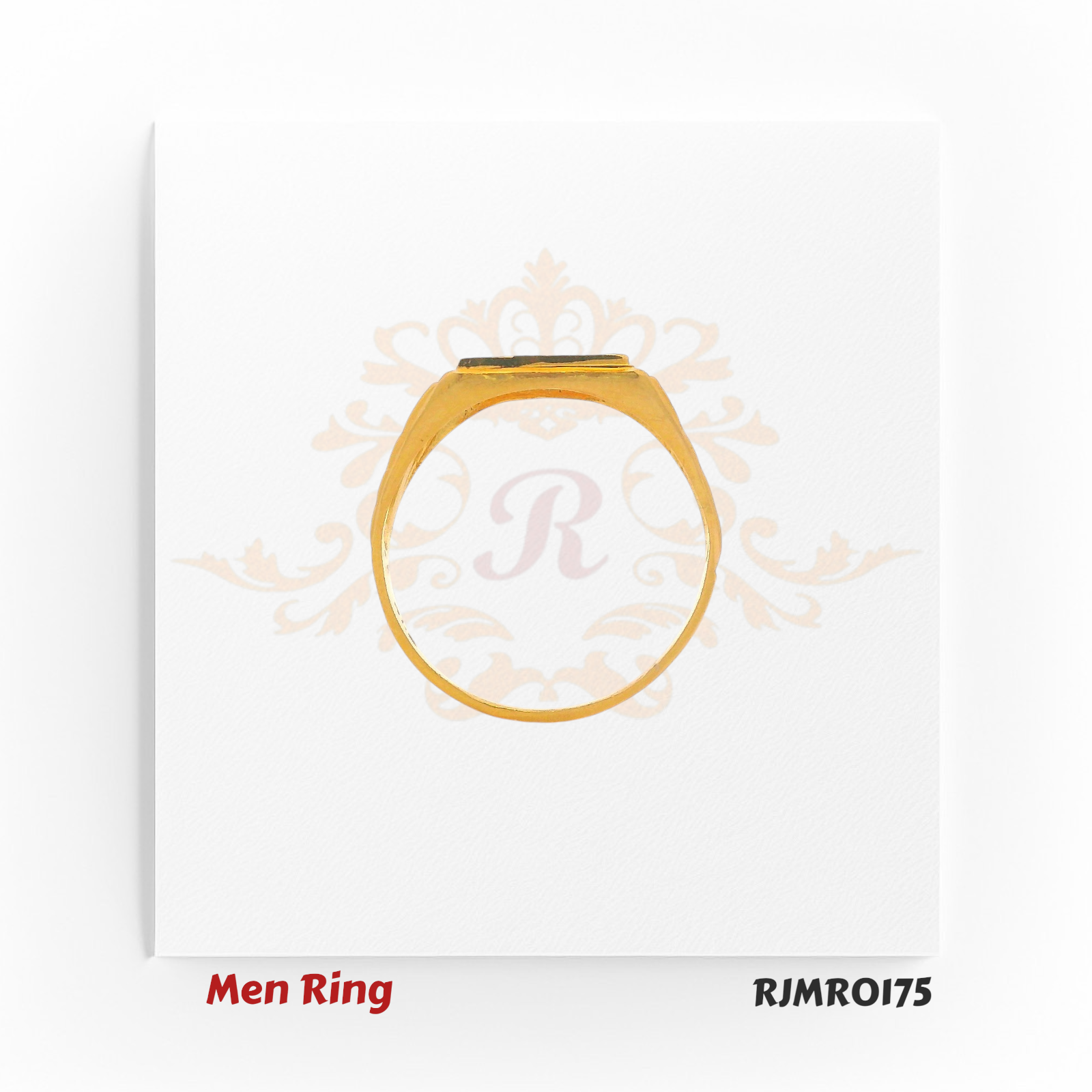 Contemporary rectangular men’s gold ring with geometric dot pattern and textured band design for a modern masculine appeal. RJMR0175