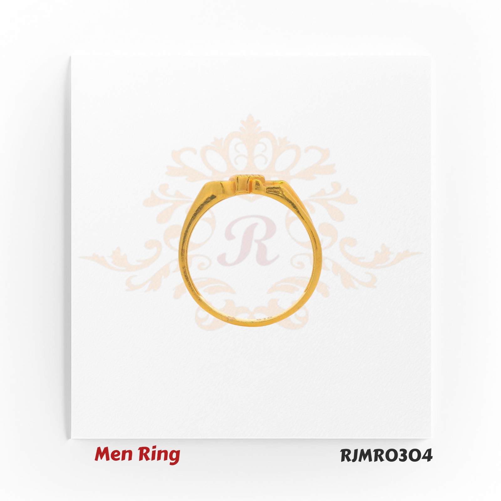 Sleek gold men’s ring with a stepped ridge pattern across the band, offering a unique and understated modern style. RJMR0304