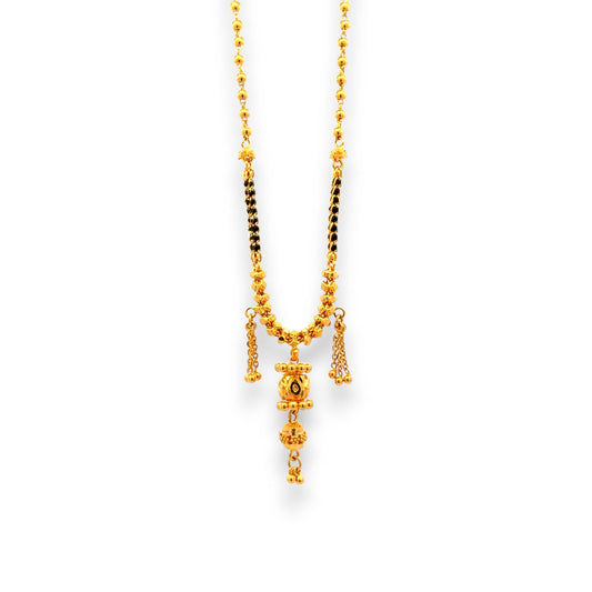 22k Gold Mangalsutra with elegant cylindrical pendant and dual black bead chain – Regal Jewels RJM3134