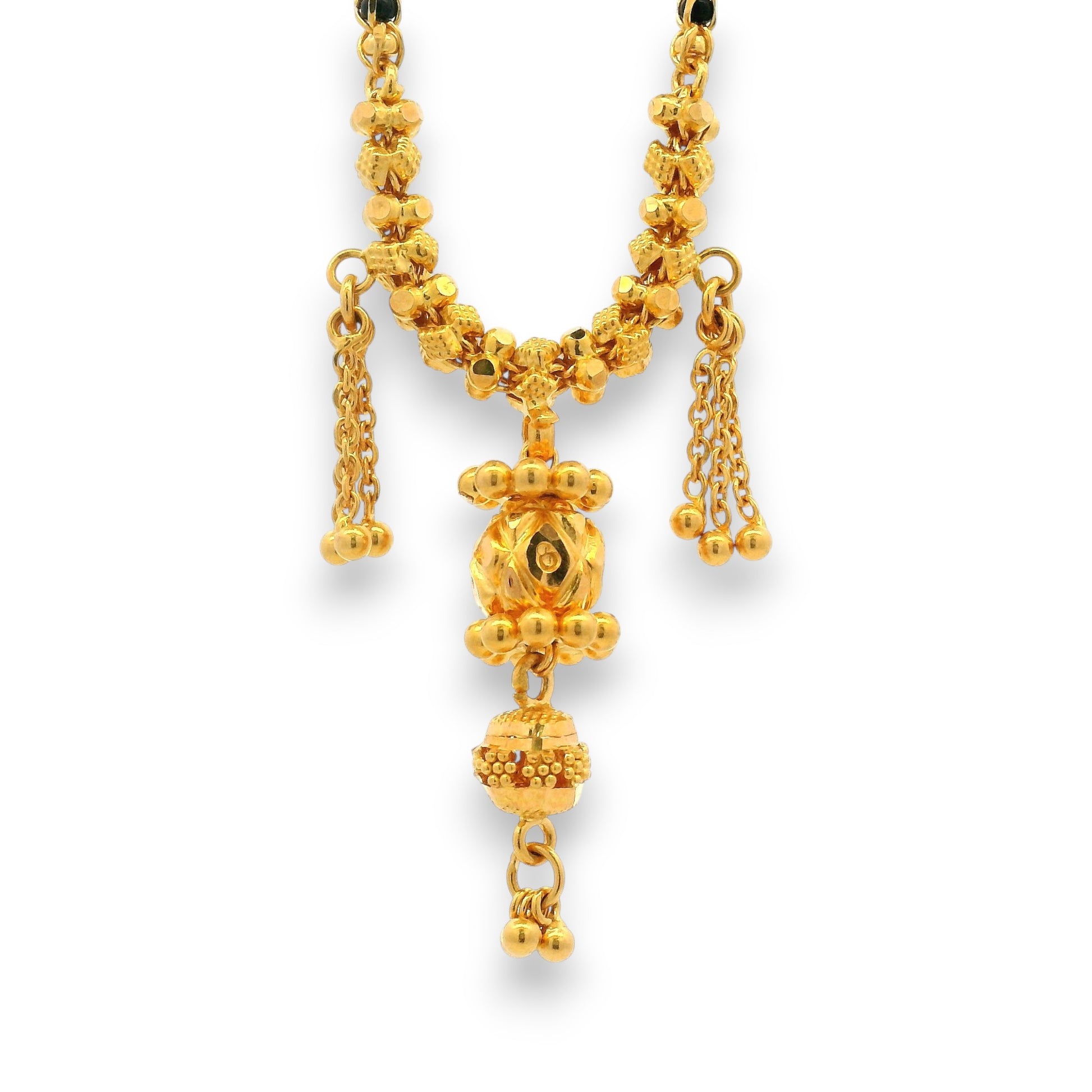 22k Gold Mangalsutra close-up showing detailed gold beads and pendant design – Regal Jewels RJM3134A