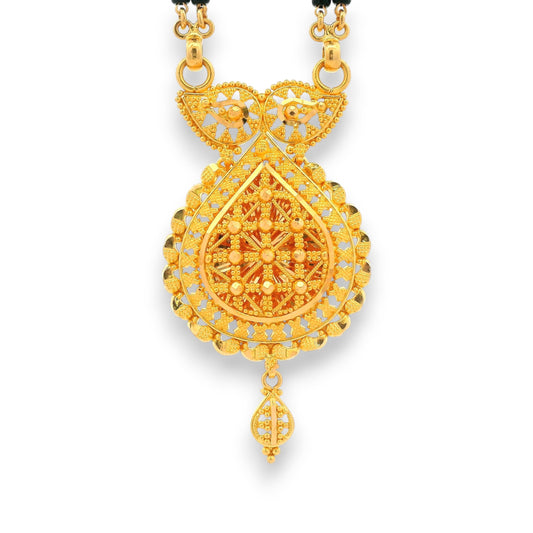 22k Gold Mangalsutra detailed teardrop pendant with floral filigree motif – Regal Jewels RJM3135A