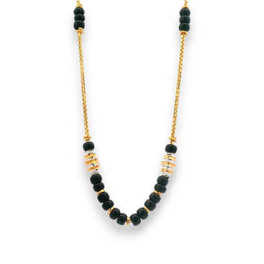 22k gold mangalsutra with black beads and dual barrel accents – Regal Jewels RJM3145A