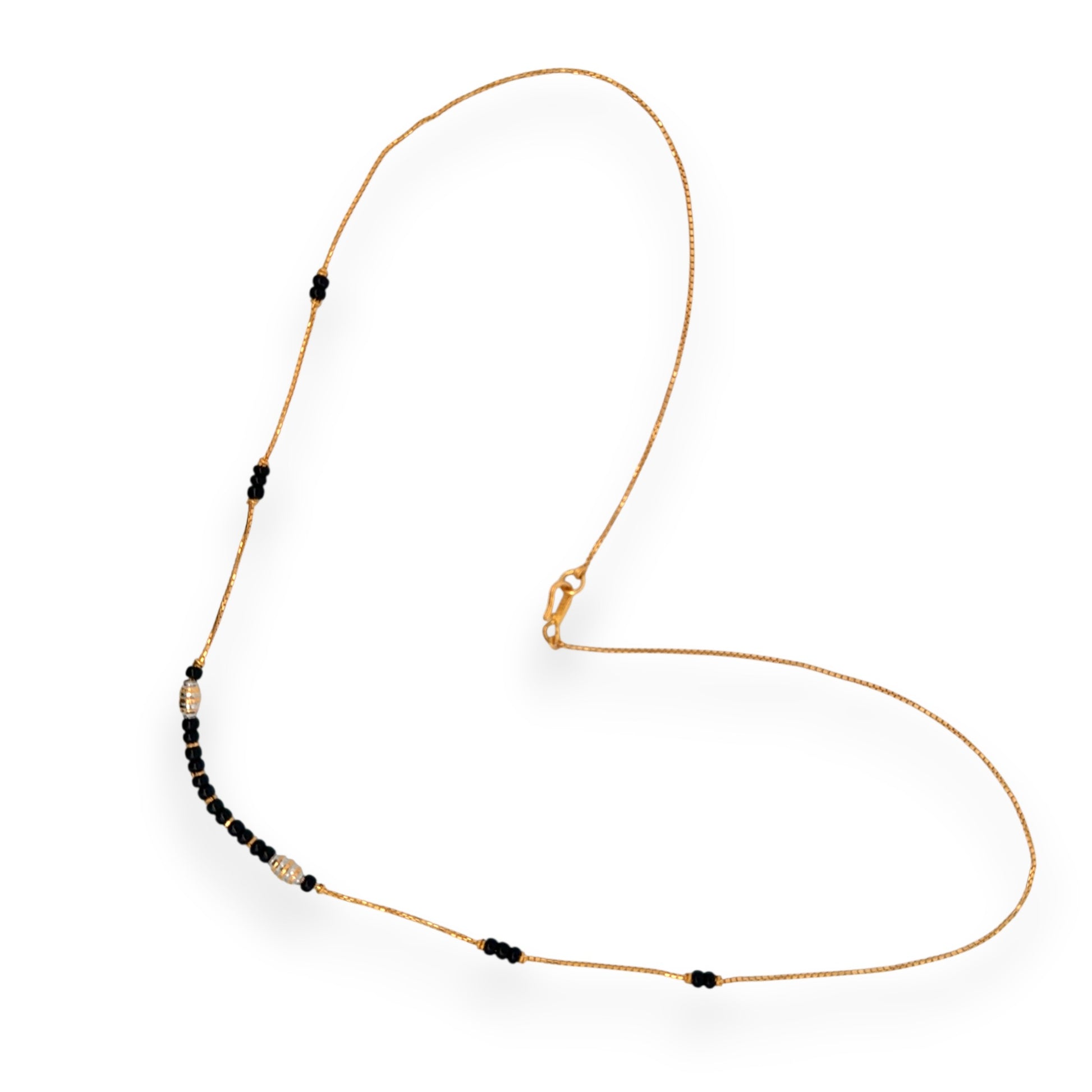 Minimal gold mangalsutra featuring slim chain and clustered black beads – Regal Jewels RJM3145B
