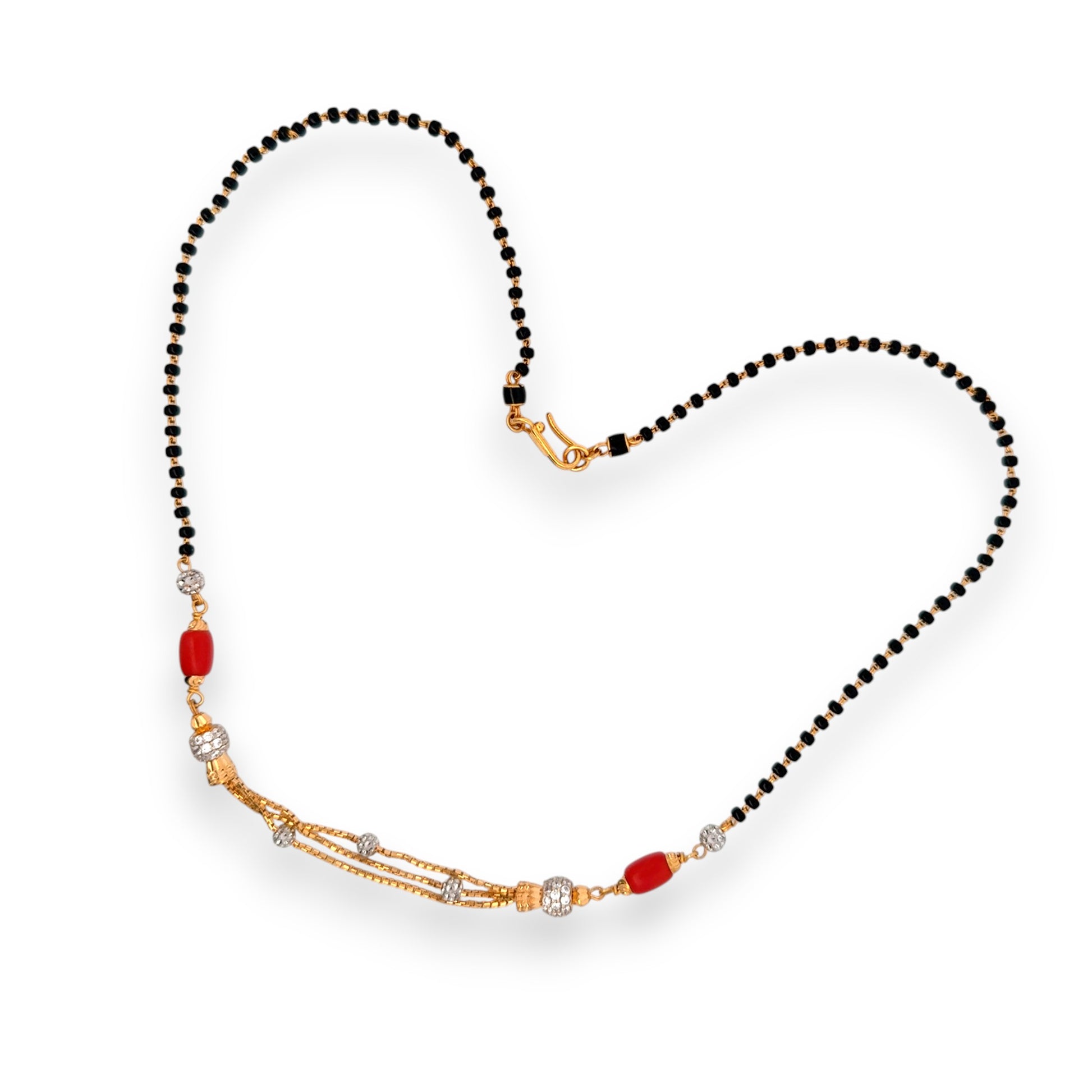 Elegant gold mangalsutra with red coral stones and diamond finish detailing – Regal Jewels RJM3146B