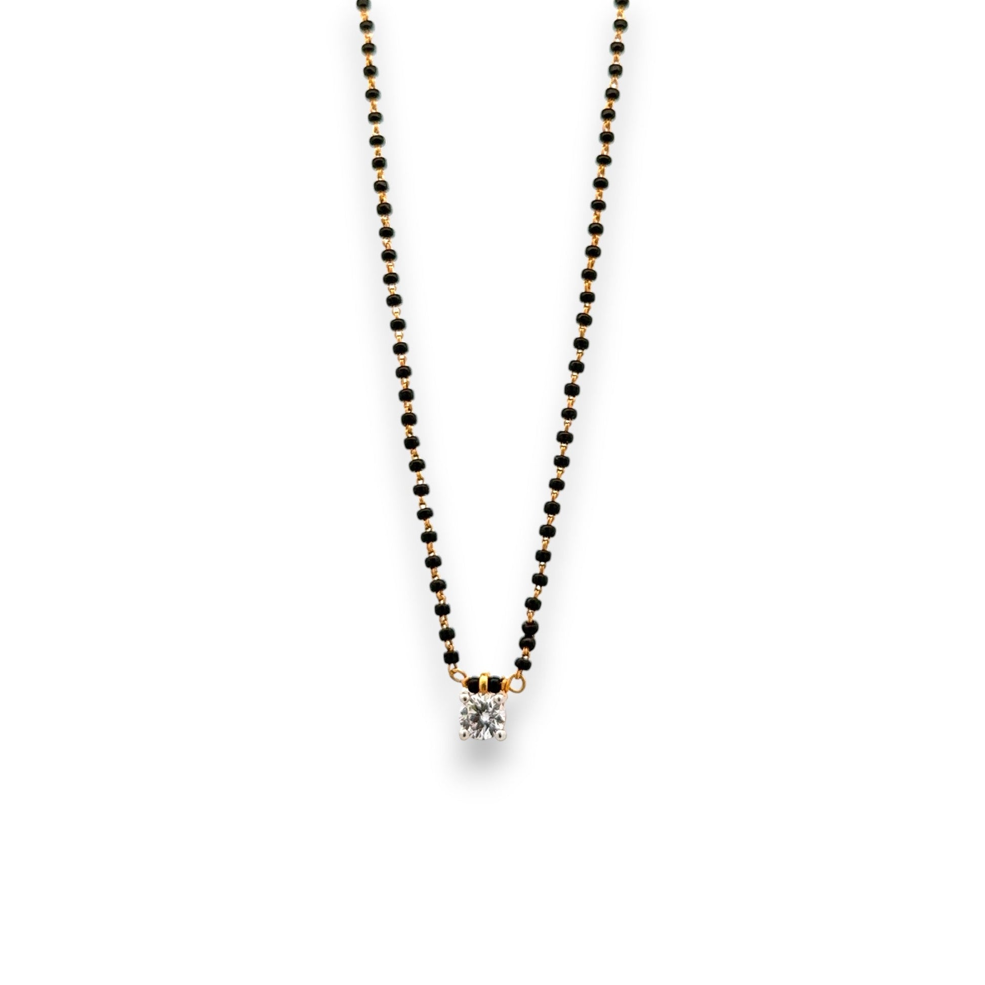 Minimalist 22k gold mangalsutra with solitaire pendant and twin black bead chain – Regal Jewels RJM3148