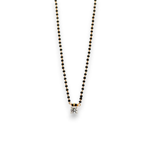 Minimalist 22k gold mangalsutra with solitaire pendant and twin black bead chain – Regal Jewels RJM3148