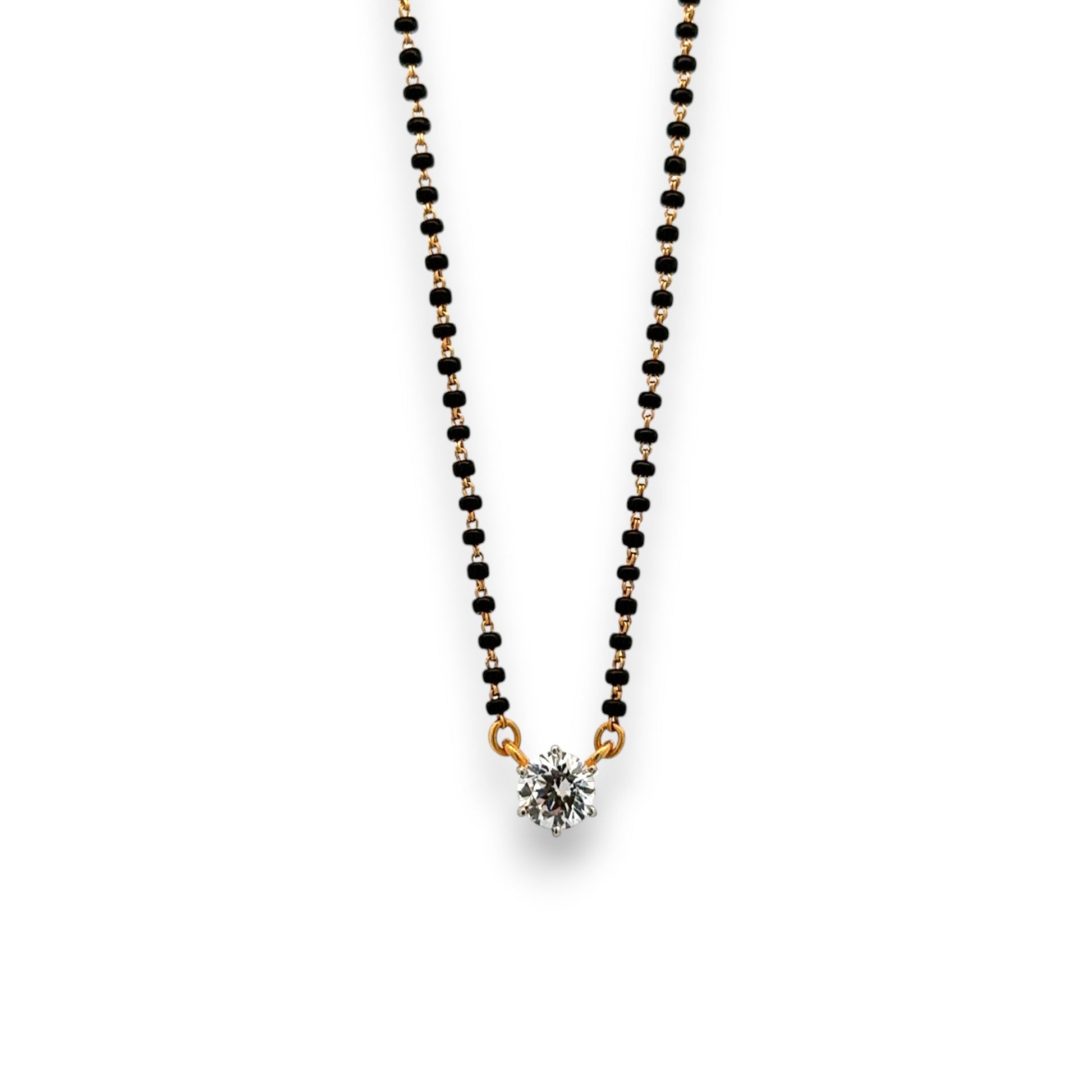 Elegant 22k gold mangalsutra with solitaire diamond pendant and dual black bead chain – Regal Jewels RJM3149