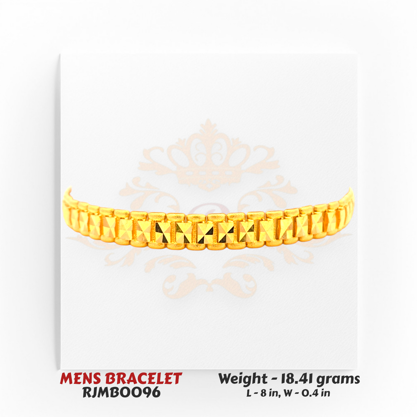 22kt Gold Men’s Bracelet – Pyramid Textured Link Design – 18.41 gm, 8 in (RJMB0096)