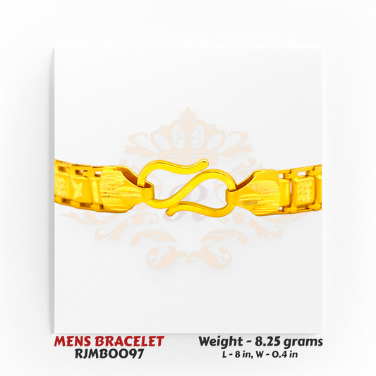 22kt Gold Men’s Bracelet – Carved Square Motif Link Design – 8.25 gm, 8 in (RJMB0097)