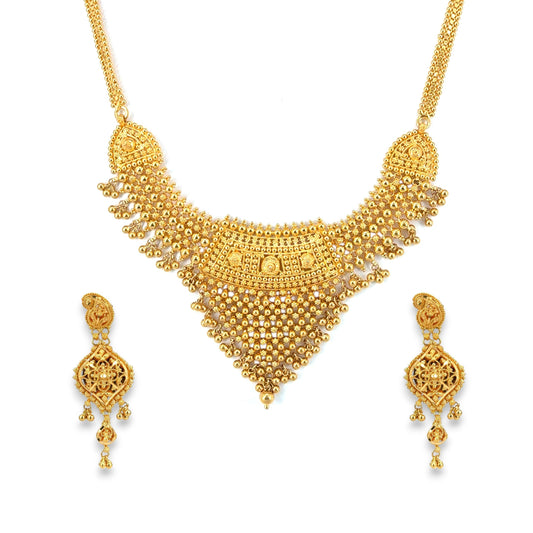 22kt Gold Bridal Necklace Set with Antique Bead and Motif Design – 58 gm – RJOMS3021 – Regal Jewels Chicago