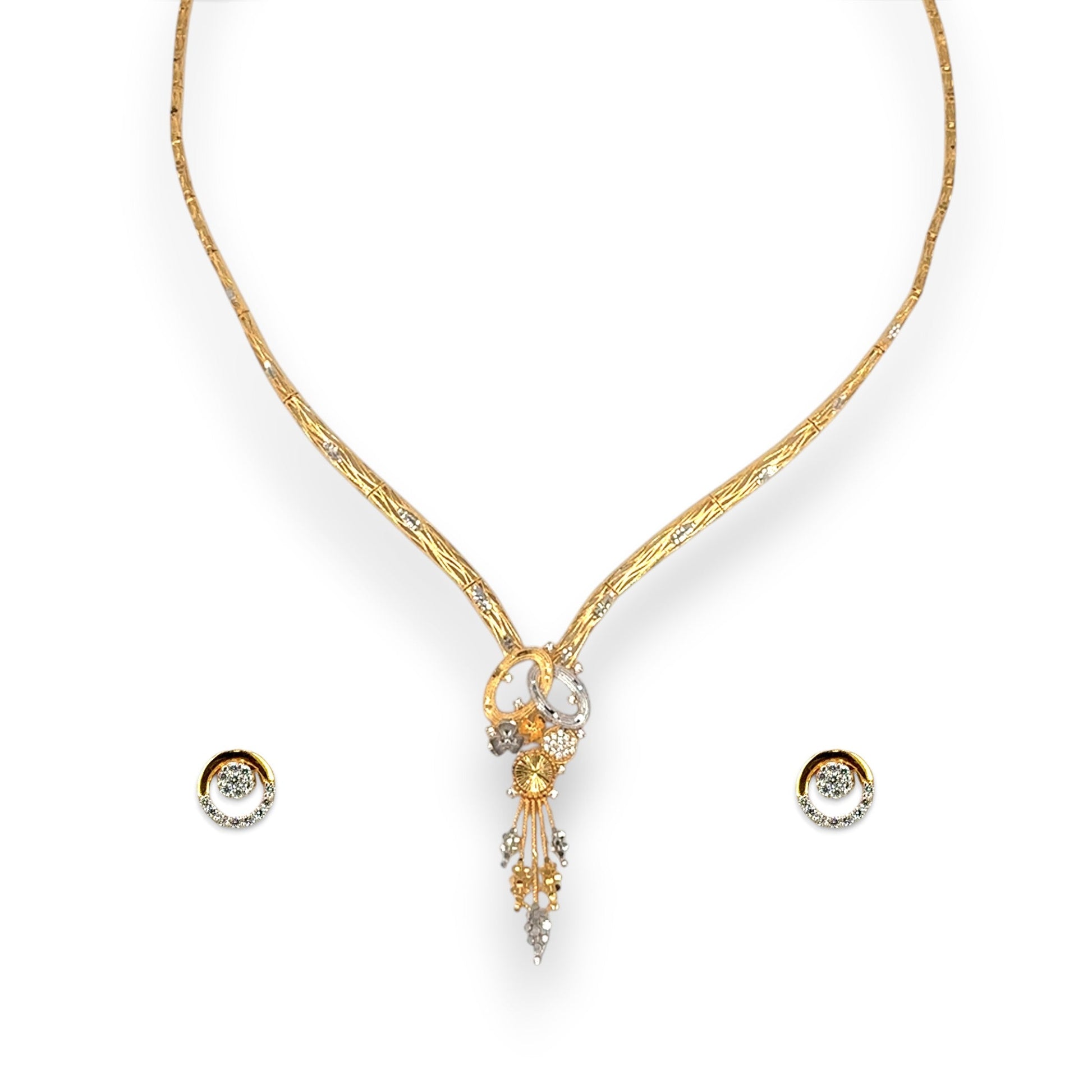 22kt Dual-Tone Gold Ladies Necklace Set with Floral Pendant – 18.25 gm – RJOMS3027 – Regal Jewels Chicago