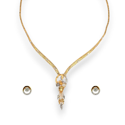 22kt Dual-Tone Gold Ladies Necklace Set with Floral Pendant – 18.25 gm – RJOMS3027 – Regal Jewels Chicago