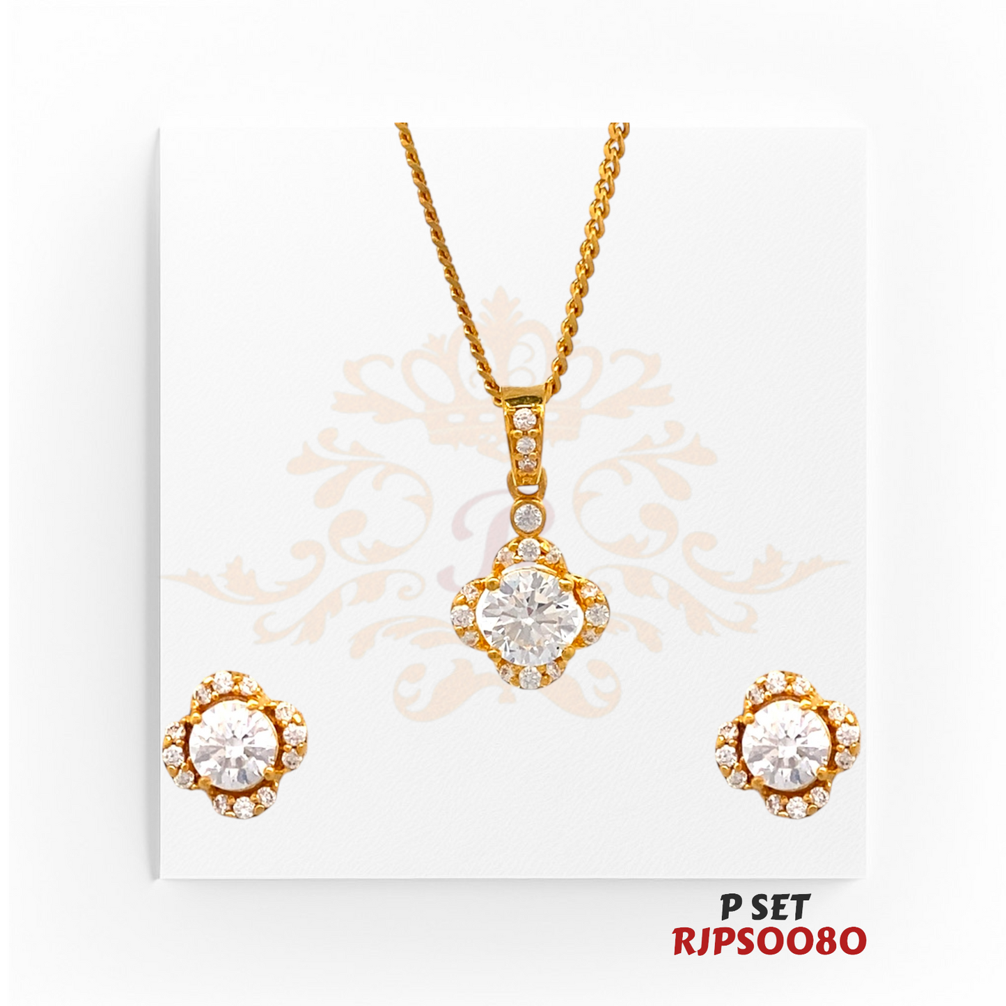 22kt Gold & CZ Solitaire Pendant Set RJPS0080 – A 4.50-gram pendant set featuring a stunning solitaire-inspired cubic zirconia design, perfect for elegant occasions. Available at Regal Jewels.