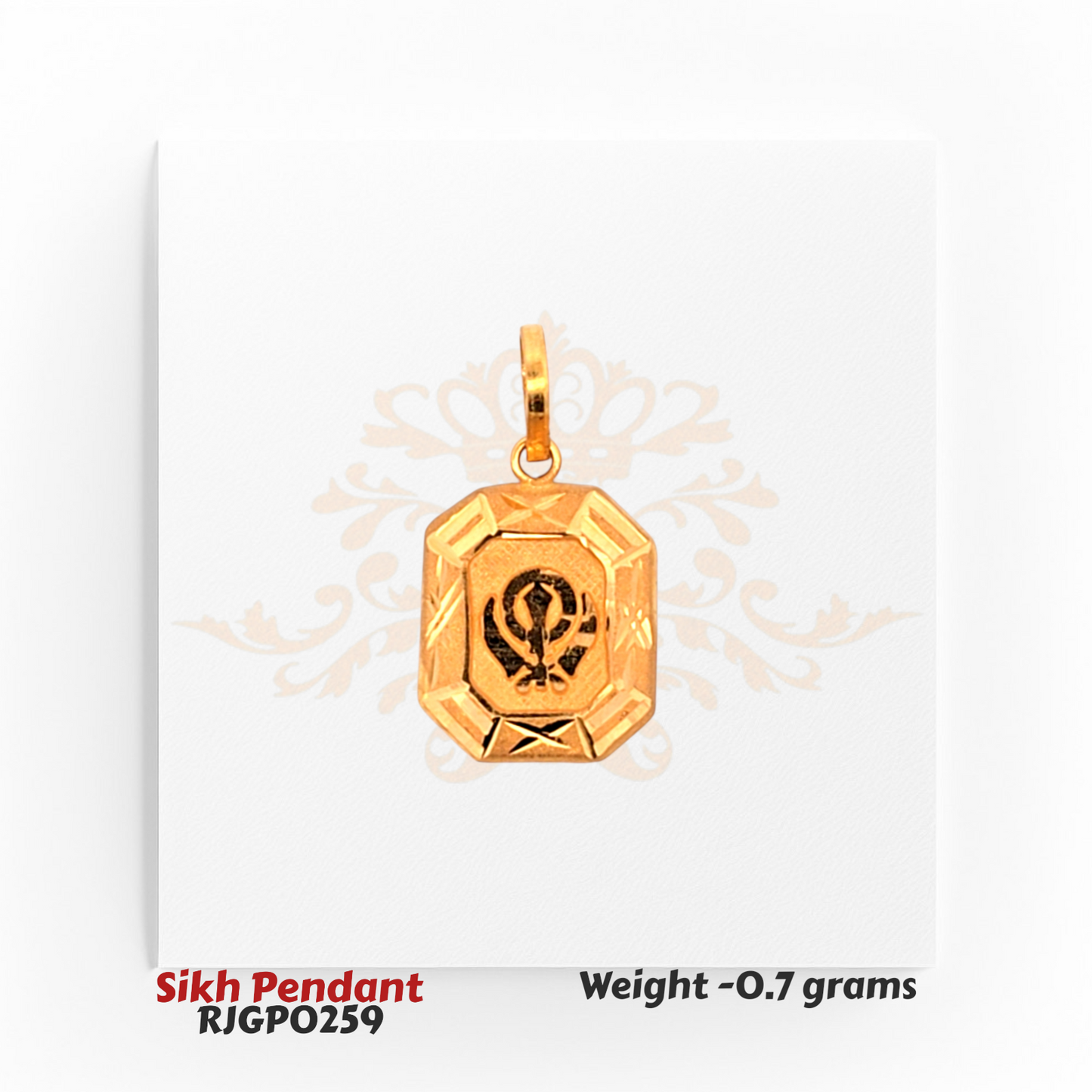 22kt Gold Rectangular Sikh Pendant – Khanda Engraved 0.7 gm Minimal Devotional Jewelry – Regal Jewels Chicago