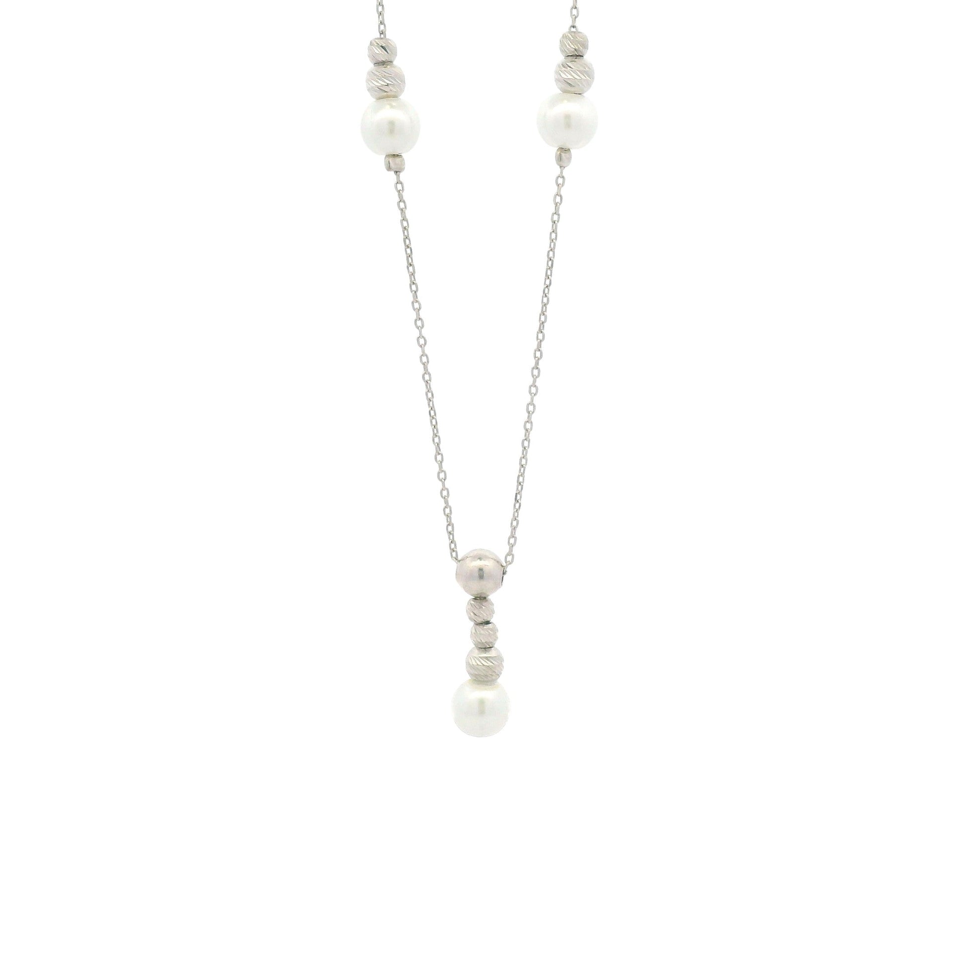 Sterling silver necklace with alternating pearls and textured silver beads, elegant fashion jewelry design for timeless style – Regal Jewels Chicago RJSC0001