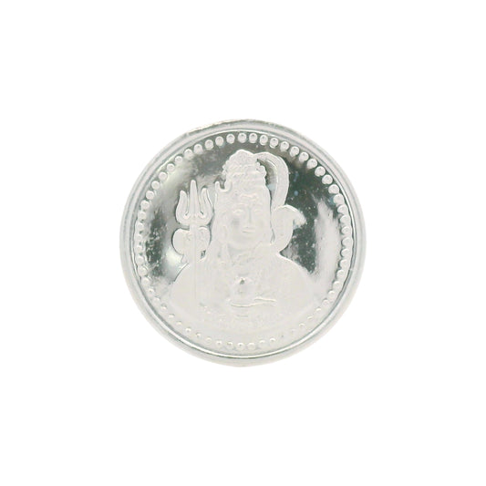 Regal Jewels RJSB0014 silver coin embossed with Lord Shiva holding Trishul, finely detailed devotional collectible – ideal for puja, gifting, and spiritual silver collections