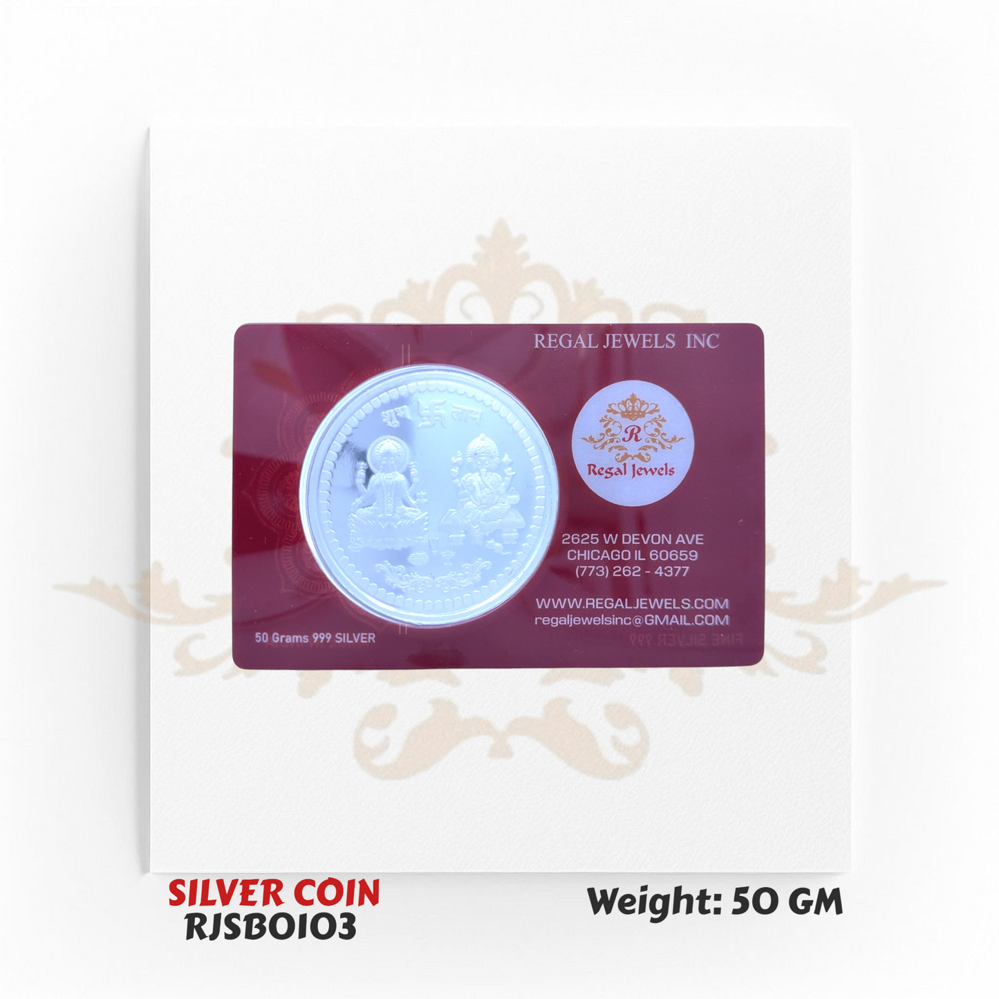 50 Gram 999 Fine Silver Coin – Ganesh Lakshmi & Om Symbol RJSB0103