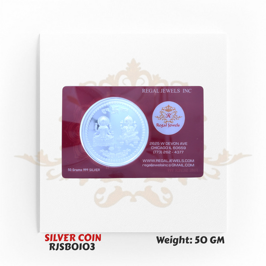 50 Gram 999 Fine Silver Coin – Ganesh Lakshmi & Om Symbol RJSB0103 (Display Only)