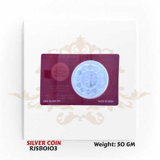 50 Gram 999 Fine Silver Coin – Ganesh Lakshmi & Om Symbol RJSB0103 (Display Only)