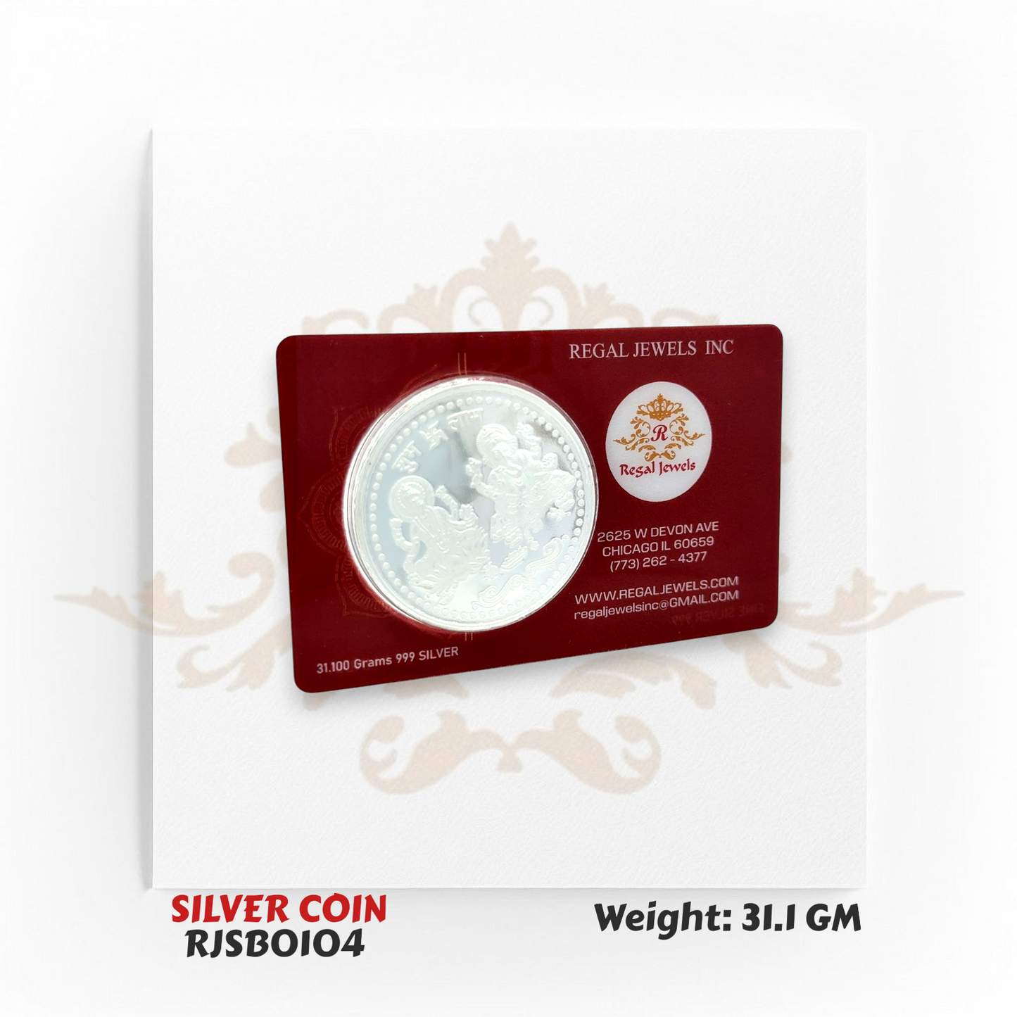 31.1 Gram 999 Fine Silver Coin – Ganesh Lakshmi & Shree Symbol RJSB0104