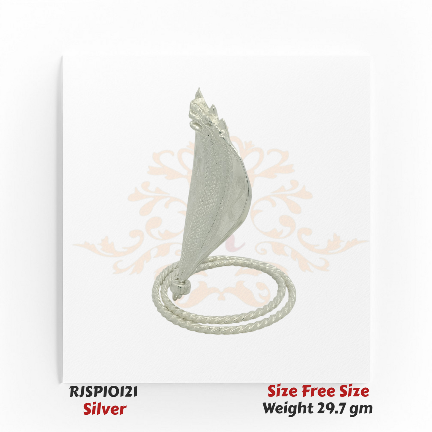 Silver Naga snake idol side view with raised hood design, handcrafted 29.7 gm statue – Model RJSPI0121, ideal for pooja decor and vastu gifting