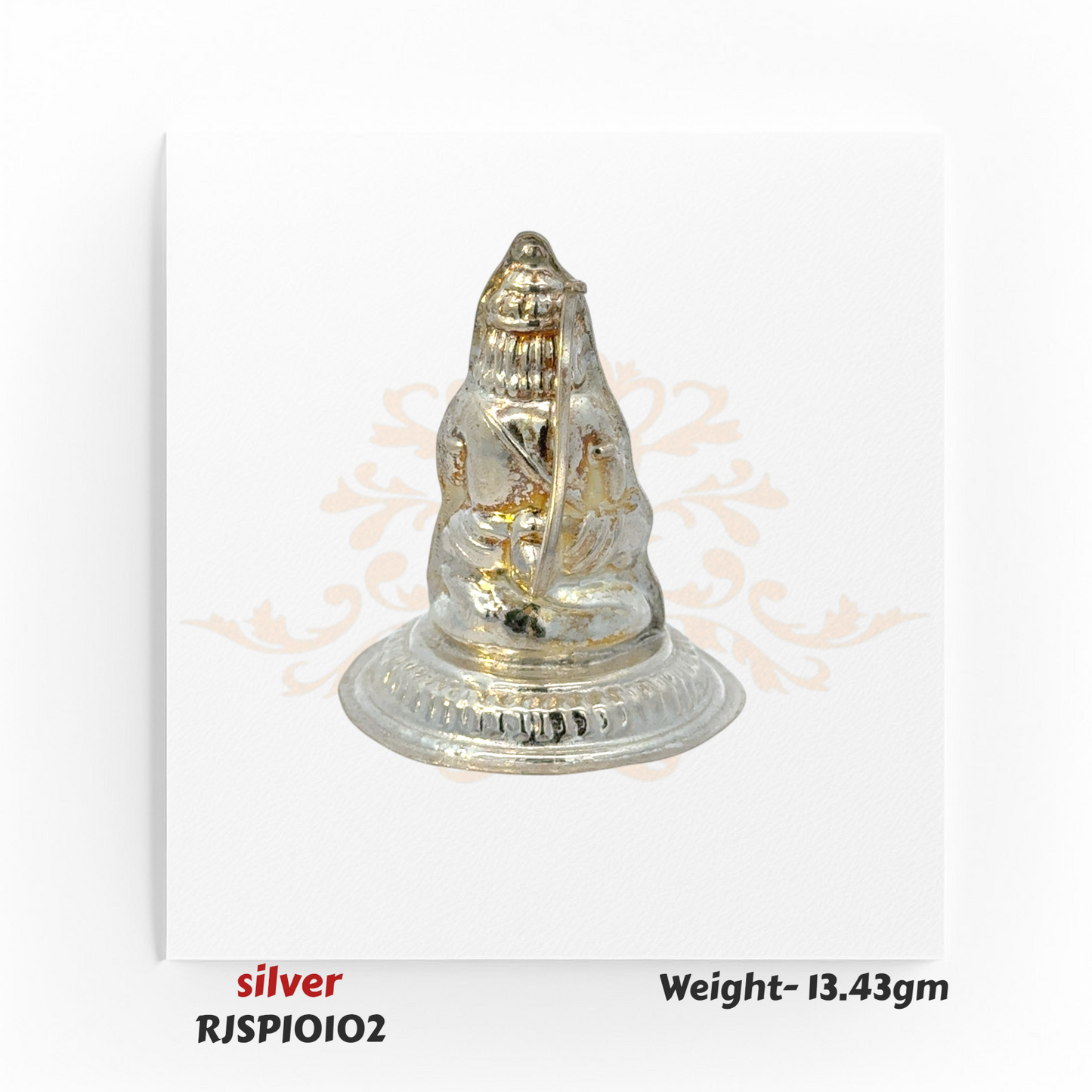 Pure silver idol weighing 13.43 gm, beautifully handcrafted for Hindu pooja rituals, ideal for home temple, office mandir, and gifting on auspicious occasions.