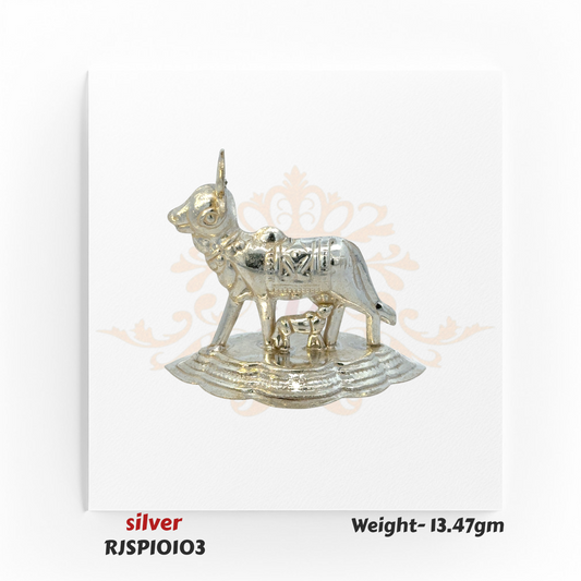 Pure silver Nandi idol weighing 13.47 gm, symbol of devotion to Lord Shiva, perfect for temples, pooja rooms, and spiritual gifting.