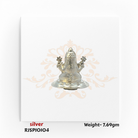 Small silver religious figurine with traditional detailing, suitable for home mandirs, travel pooja kits, and auspicious gifting – RJSPI0104.