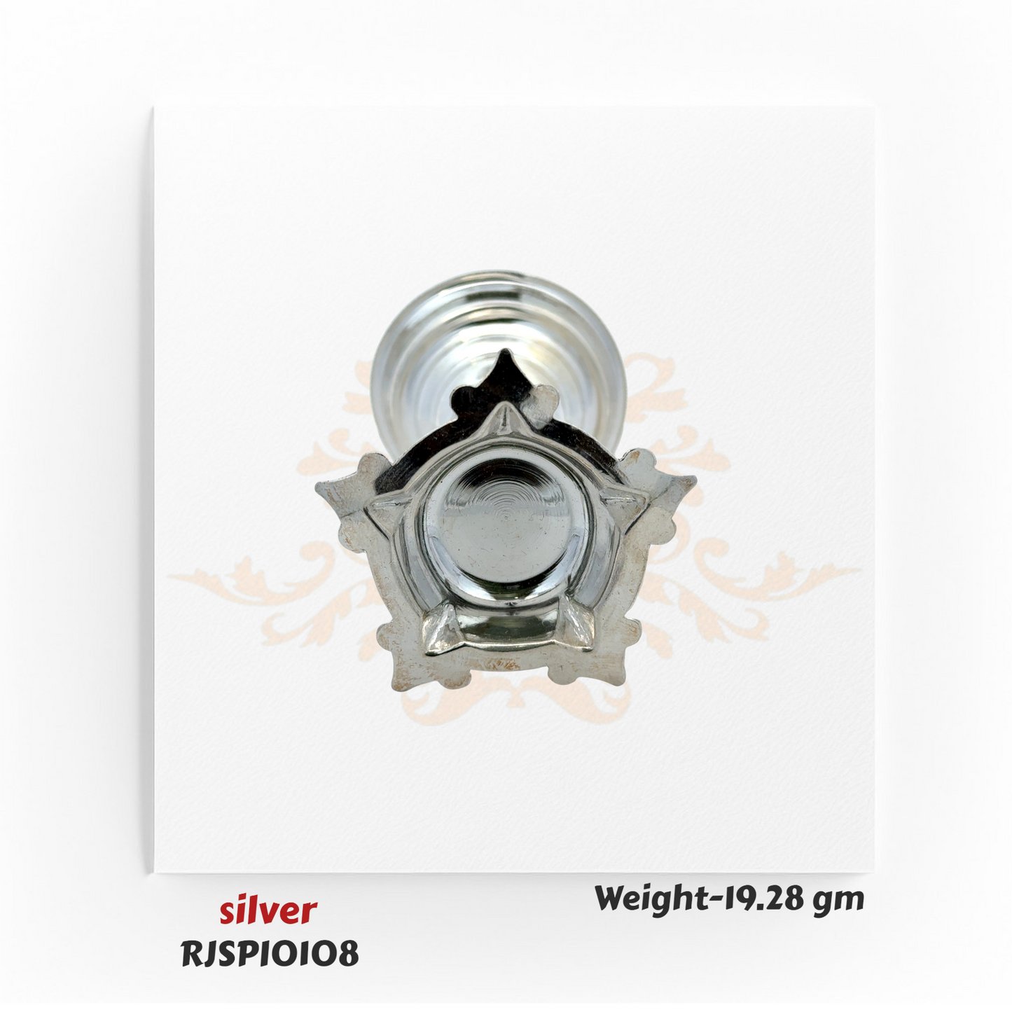 Handmade silver oil lamp with fine detailing, perfect for pooja ceremonies, wedding rituals, and traditional home worship – RJSPI0108.