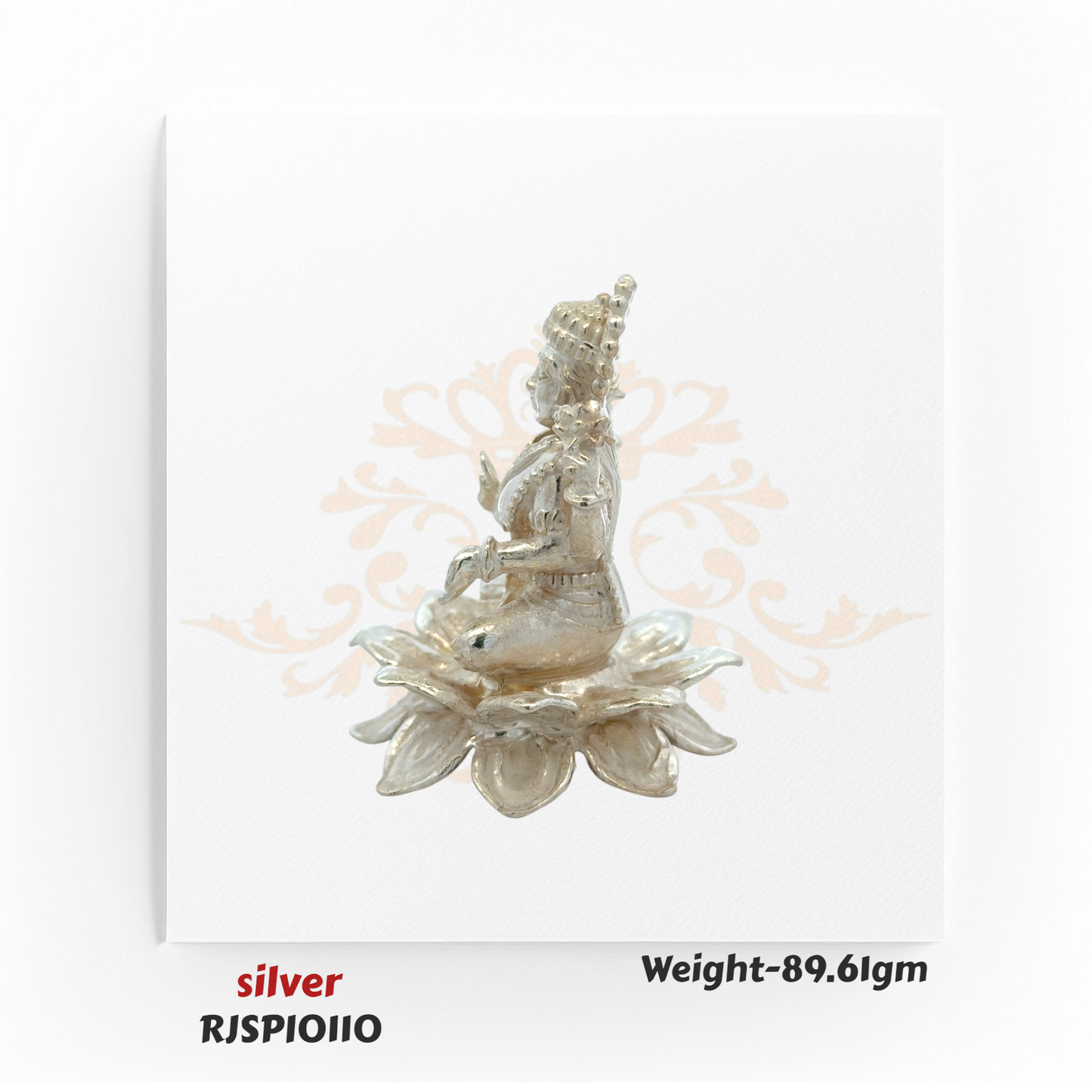 Heavy silver Goddess idol RJSPI0110 with lotus design, sacred spiritual murti for home temple, religious ceremonies, and traditional gifting.