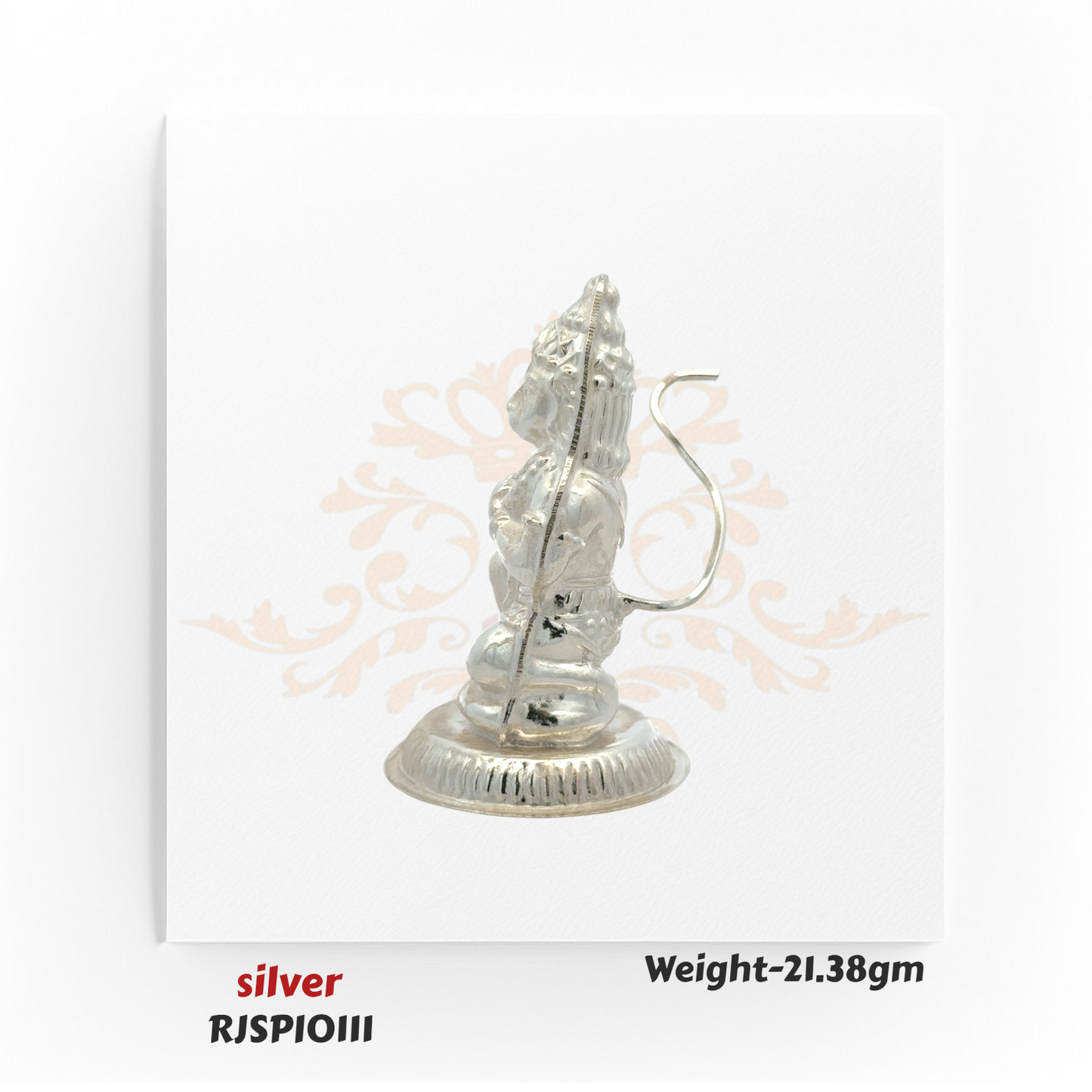Handmade silver Hanuman statue RJSPI0111 with intricate detailing, perfect for worship, aarti rituals, and traditional home decor.