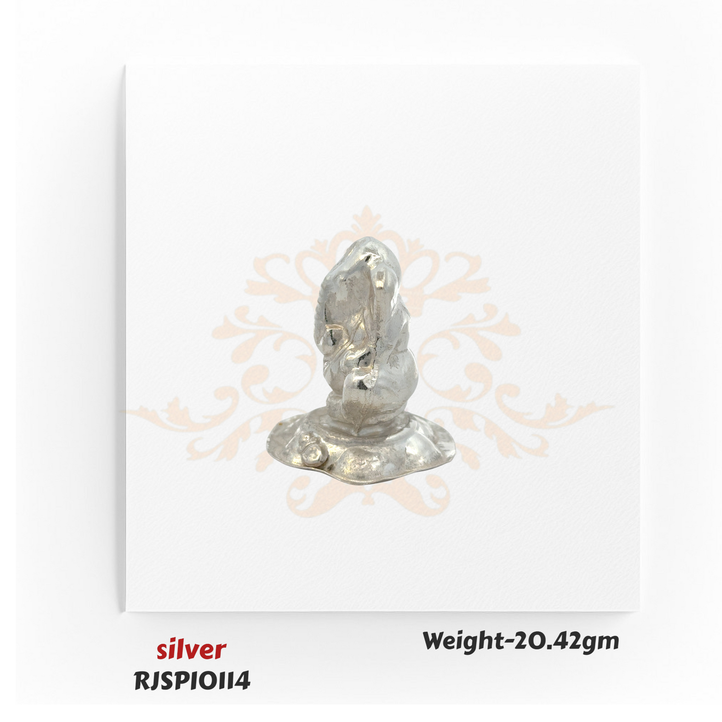 Handmade silver Ganesha idol RJSPI0114, weighing 20.42 gm, traditional Hindu murti for pooja, temple decor, and spiritual worship.