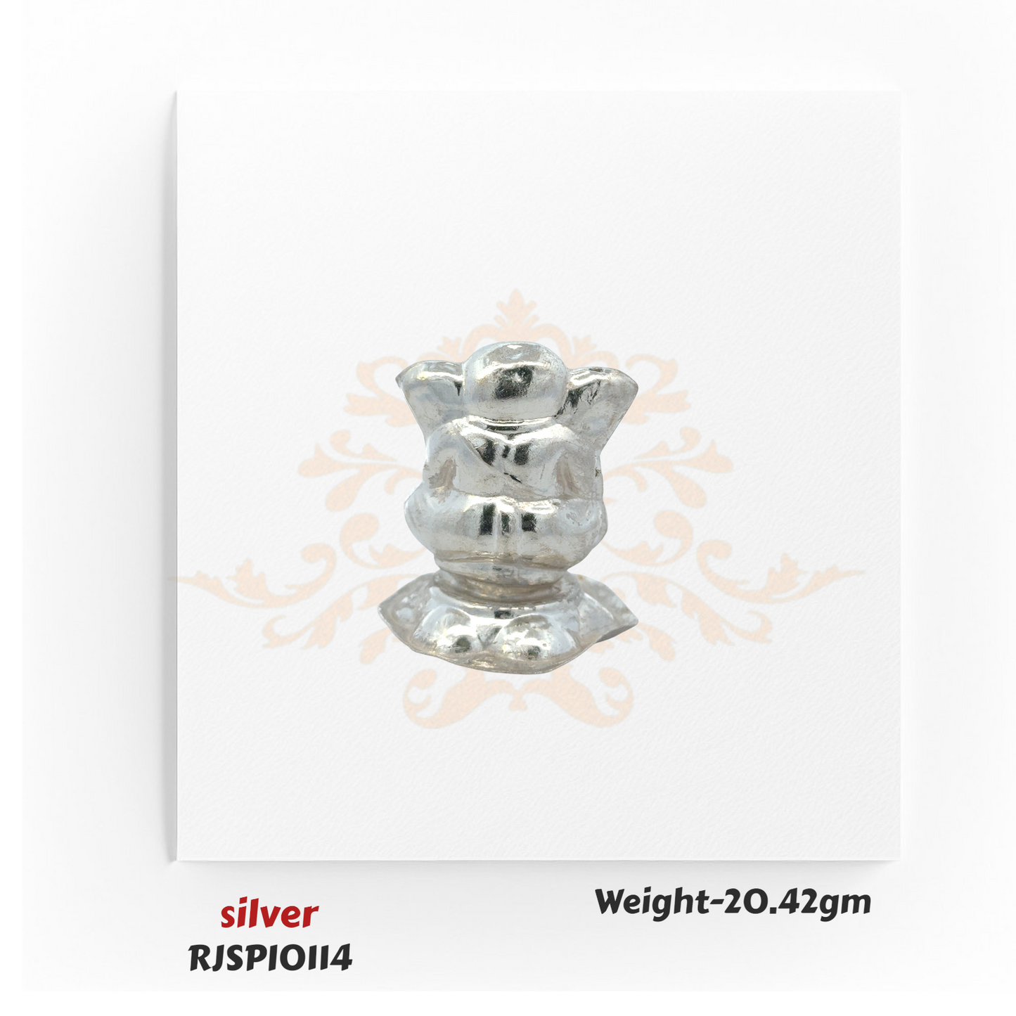 Pure silver Lord Ganesha idol RJSPI0114 with fine craftsmanship, perfect for festive celebrations, worship rituals, and home decor.