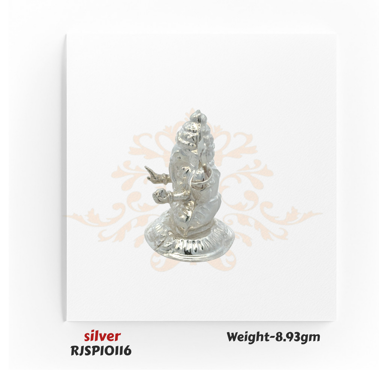 Small pure silver Ganpati statue RJSPI0116, lightweight and auspicious, ideal for festivals, gifting, and spiritual decor.