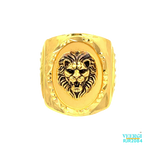 A 22kt gold men's ring with a square top and an oval design in the middle featuring a 3D lion face in oxide is a striking and unique piece of jewelry. The use of high-quality 22kt gold ensures that the ring is durable and valuable. Weight: 11.00 gm Size: 10.25