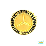 A 22kt gold men's ring with "Mercedes Benz" written on the border and a black enamel background, with a Benz logo in gold in the middle, is a luxurious and sophisticated piece of jewelry that will surely impress any car enthusiast. Weight: 10.60 gm Size: 10.25
