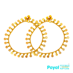 Traditional Indian design for a 22kt gold payal with dangling elements is likely to be elaborate, ornamental, and imbued with the rich cultural heritage of India.