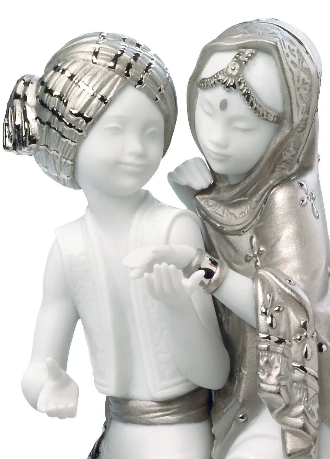 Hindu Children Figurine. Silver Lustre