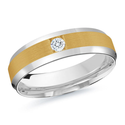 MALO Diamond Men’s Band – Two-Tone Satin Finish with Center Round Diamond – JMD-108-Regal Jewels