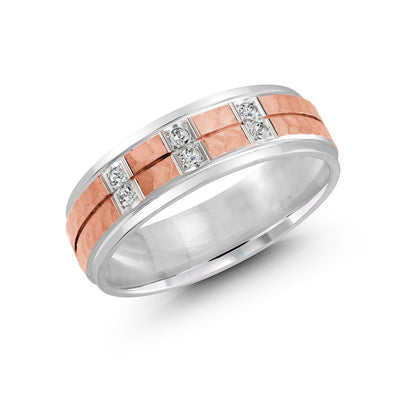 MALO Diamond Men’s Band – Hammered Finish Inlay with Diamond Stations  (JMD-815)-Regal Jewels