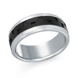 MALO men’s 8mm white gold ring with black brick inlay and polished edges MRDTI-001-8W